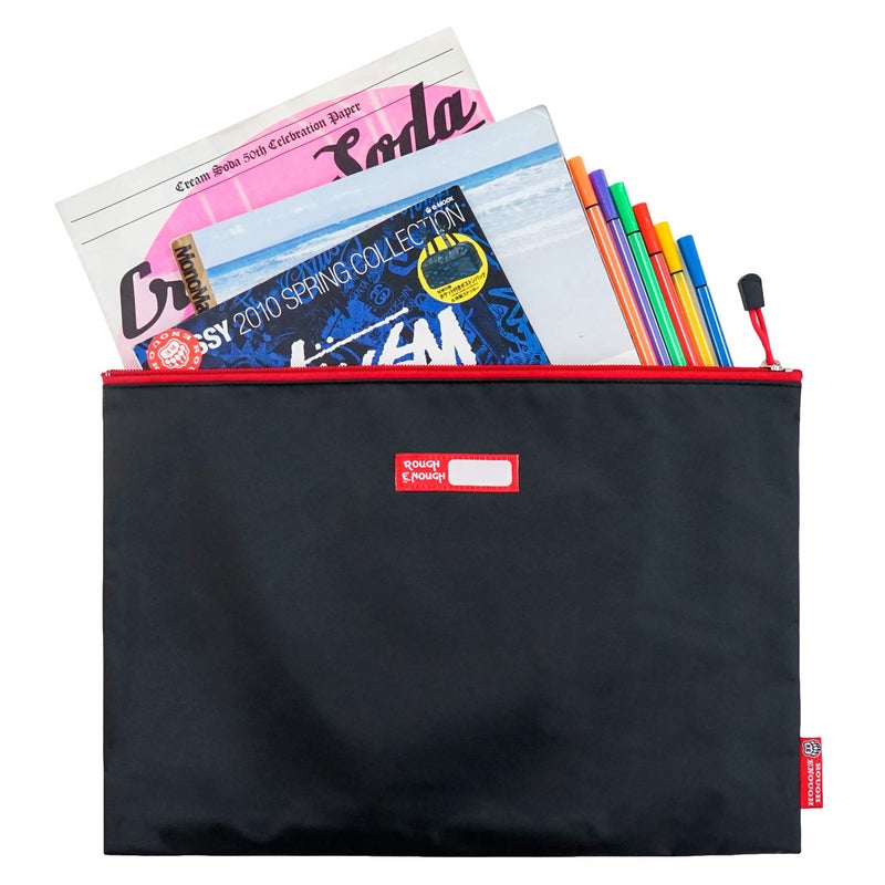 RE ROUGH ENOUGH Rough Enough Important Document Storage Plastic File Folder Organizer Bag with Zipper 16 x 11 Inches Black Tarpaulin Water Repellent for Travel Office - Image 5